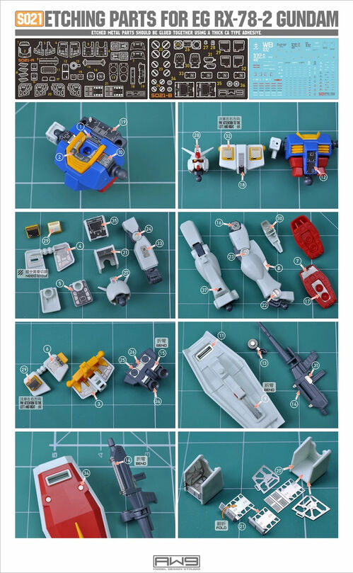 MADWORKS ETCHING PARTS -S21- EG RX-78-2 + WATERSLIDE DECALS