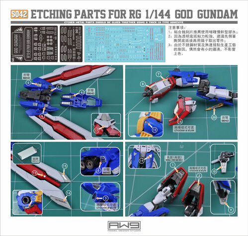 MADWORKS ETCHING PARTS -S42- RG GOD GUNDAM + WATERSLIDE DECALS