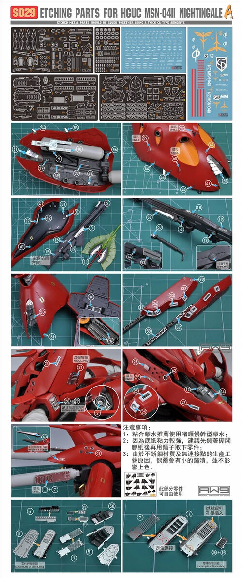 MADWORKS ETCHING PARTS -S29- HGUC MSN-04II NIGHTINGALE PART A + WATERSLIDE DECALS