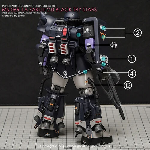 G REWORK -MG- MS-06R-1A ZAKU II -  BLACK TRY STARS