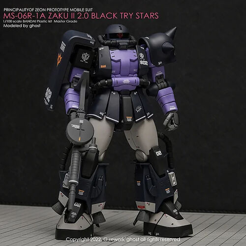 G REWORK -MG- MS-06R-1A ZAKU II -  BLACK TRY STARS