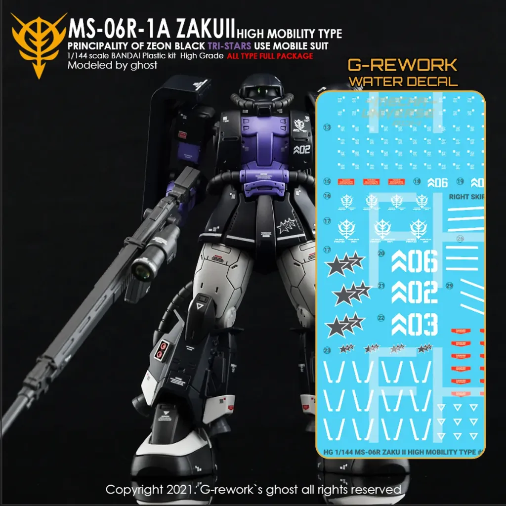 G-REWORK WaterDecal -HGUC151- MSR-06R-A Zaku II Black Tristars